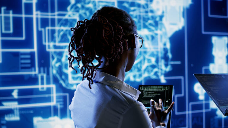 digital data woman working on software